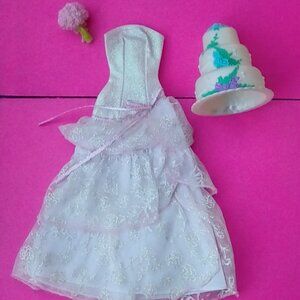 Barbie doll sparkle glitter wedding dress cake flowers